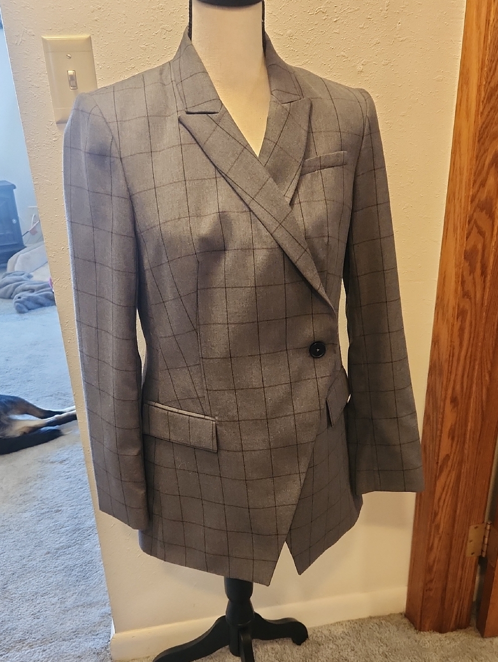 Calvin Klein Gray Plaid Suit with Silver Hardware